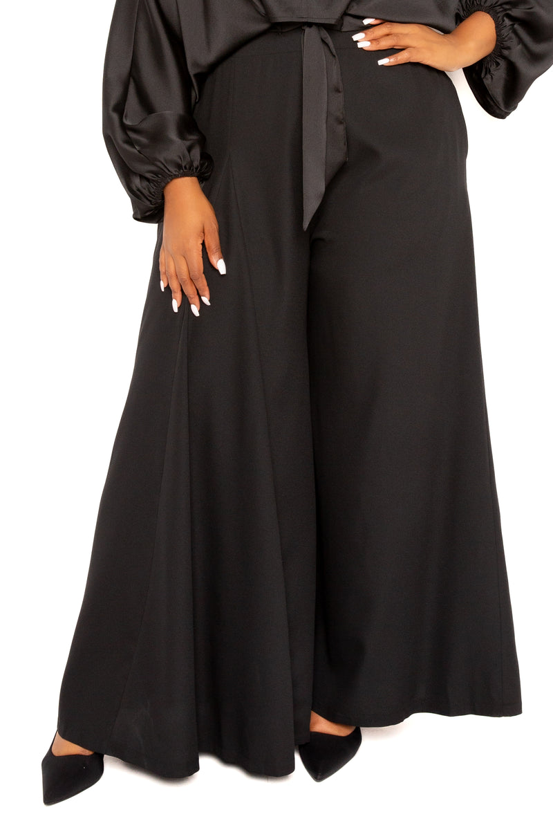 Buxom Couture Curvy Women Plus Size High Waisted Palazzo Pants Black