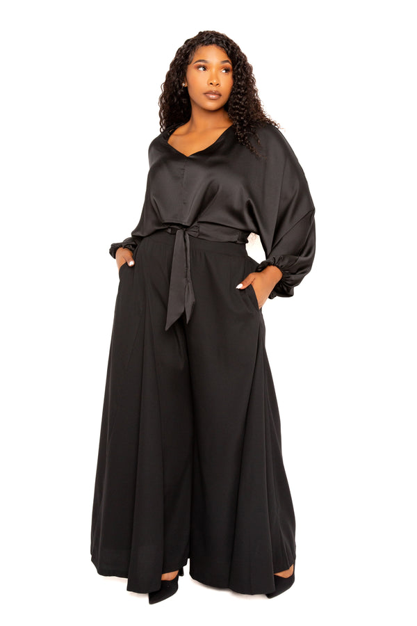 Buxom Couture Curvy Women Plus Size High Waisted Palazzo Pants Black