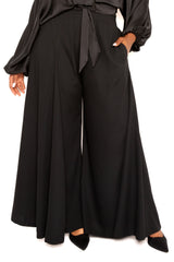 Buxom Couture Curvy Women Plus Size High Waisted Palazzo Pants Black