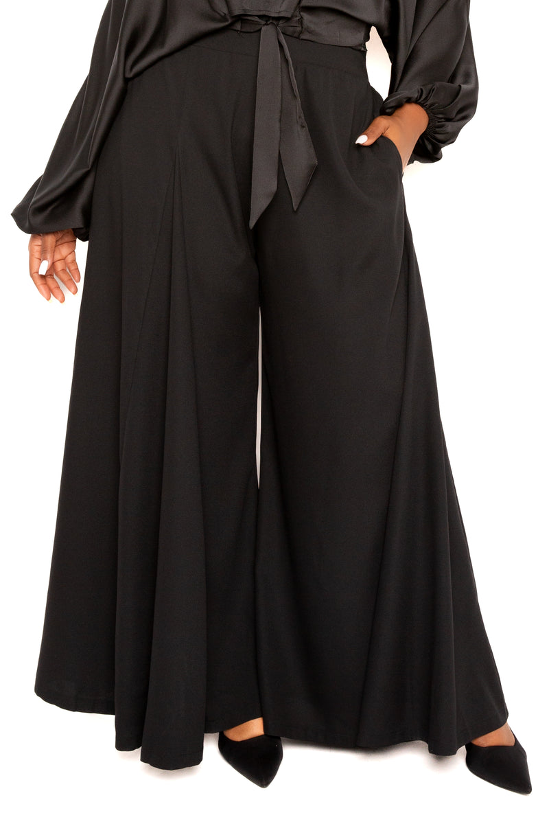 Buxom Couture Curvy Women Plus Size High Waisted Palazzo Pants Black