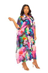 Buxom Couture Curvy Women Plus Size Print Shirtdress Coverup Pink Multi