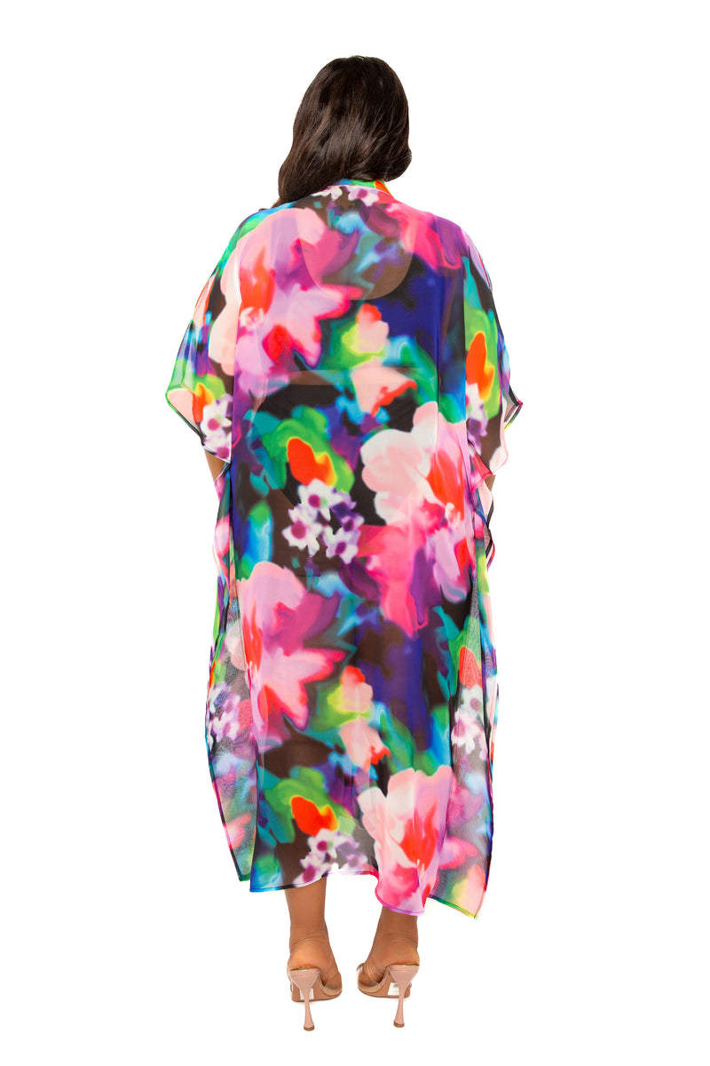 Buxom Couture Curvy Women Plus Size Print Shirtdress Coverup Pink Multi