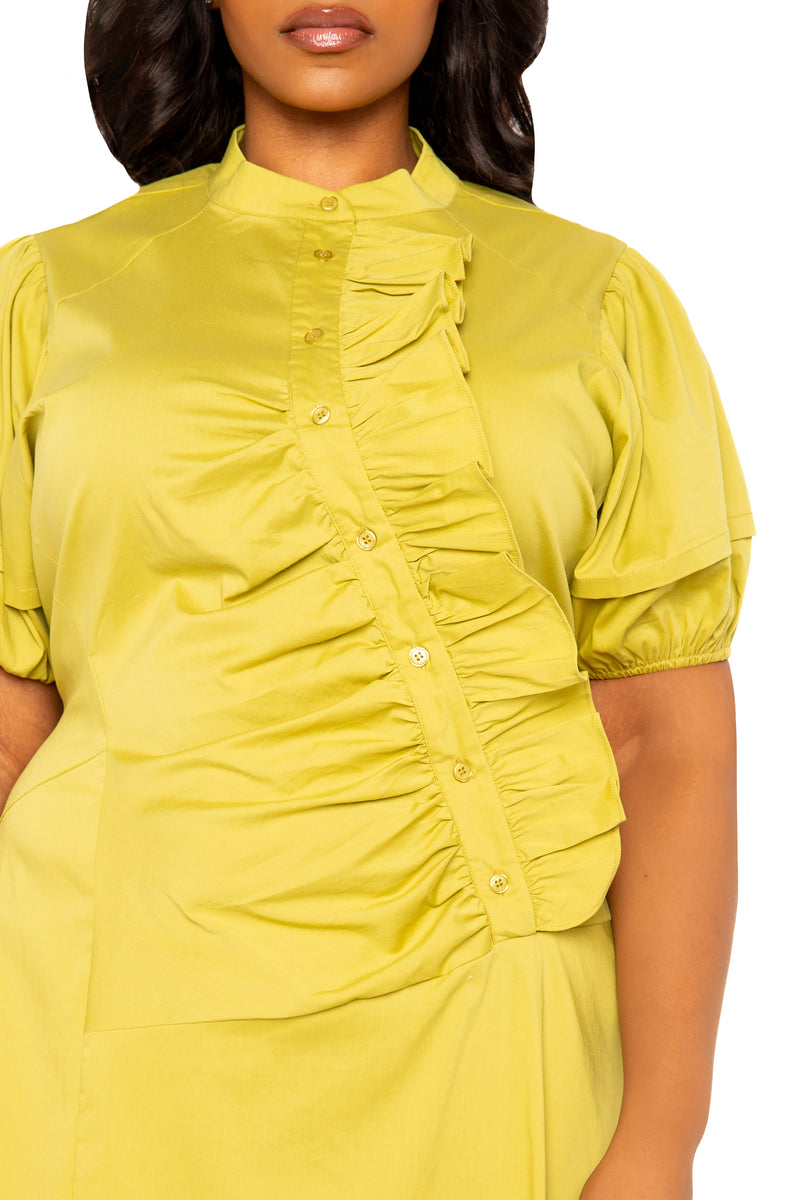 Asymmetrical Ruffle Shirt Dress – Buxom Couture