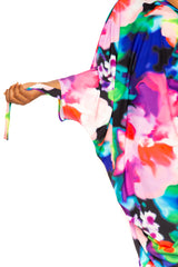 Buxom Couture Curvy Women Plus Size Printed Cinch Waist Kaftan Dress Pink Multi