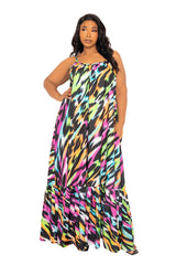Buxom Couture Curvy Women Plus Size Animal Print Voluminous Maxi Dress Neon Leopard