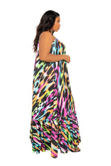Buxom Couture Curvy Women Plus Size Animal Print Voluminous Maxi Dress Neon Leopard