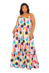 Buxom Couture Curvy Women Plus Size Pastel Polka Dot Voluminous Maxi Dress Violet Multi