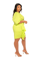 Puff Sleeve Asymmetric Ruffle Mini Dress