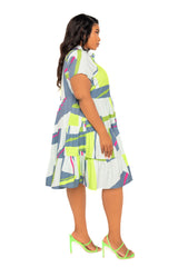 Print Tiered Mini Shirt Dress