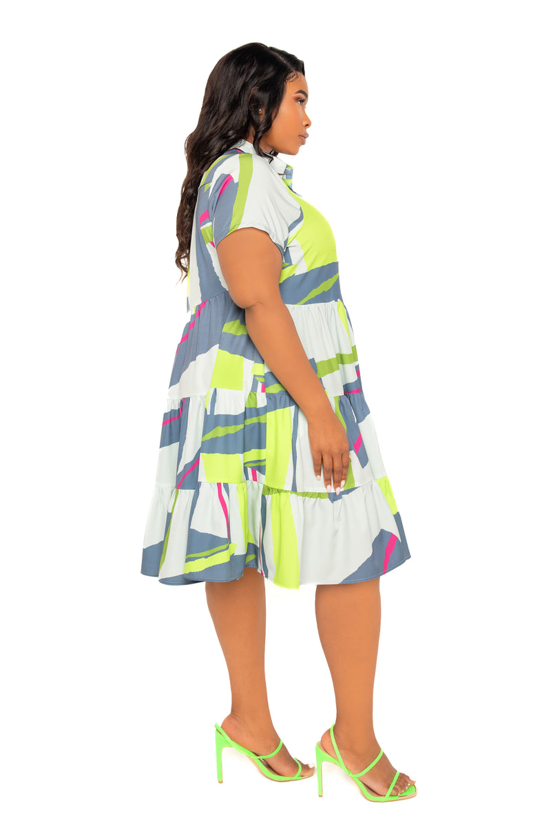 Print Tiered Mini Shirt Dress