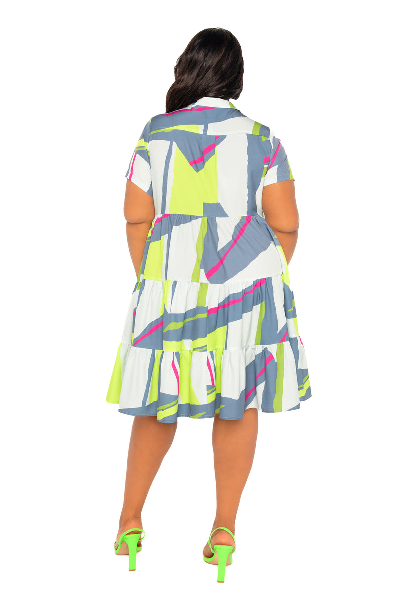 Print Tiered Mini Shirt Dress