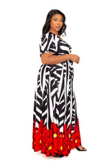 Buxom Couture Curvy Women Plus Size  Animal Print Wrap Crop Top & Maxi Skirt Set Zebra Flower
