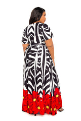 Buxom Couture Curvy Women Plus Size  Animal Print Wrap Crop Top & Maxi Skirt Set Zebra Flower