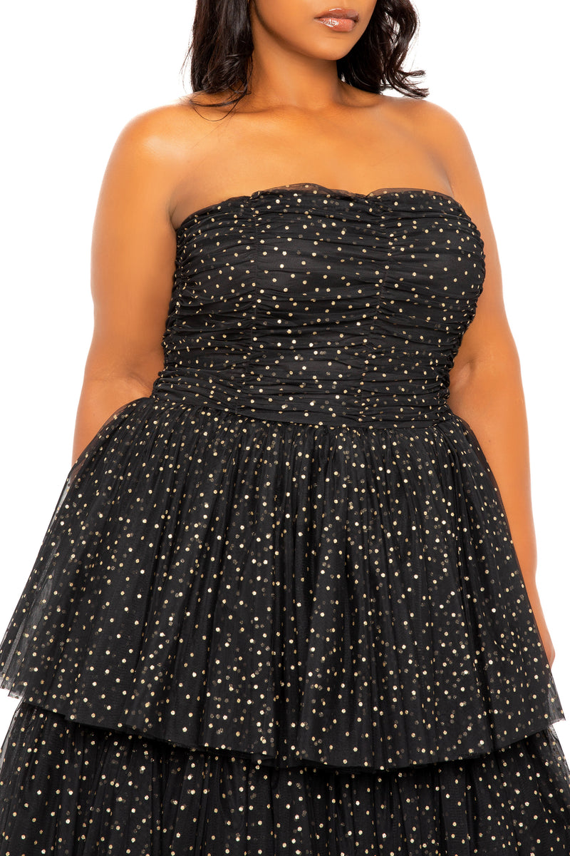 metallic dot dress Buxom Couture Plus Size Metallic Polka Dot Tiered Tulle Dress metallic dot dress Buxom Couture Plus Size Metallic Polka Dot Tiered Tulle Dress