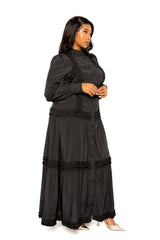 Buxom Couture Women Plus Size Belted Shirt Dress with Ruffle Detail Black