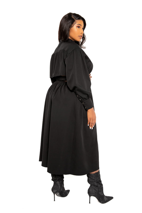 Buxom Couture Curvy Women Plus Size Cut Out Back Shirt Dress Black