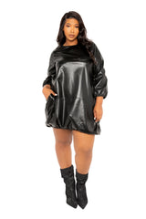 Faux Leather Bubbled Mini Dress