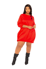 Buxom Couture Curvy Women Plus Size Bubbled Poplin Mini Dress Red