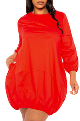 Buxom Couture Curvy Women Plus Size Bubbled Poplin Mini Dress Red