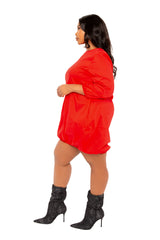 Buxom Couture Curvy Women Plus Size Bubbled Poplin Mini Dress Red