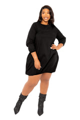 Buxom Couture Curvy Women Plus Size Bubbled Poplin Mini Dress Black