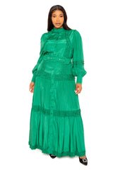 Buxom Couture Women Plus Size Belted Shirt Dress with Ruffle Detail Green