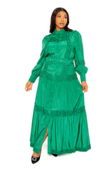 Buxom Couture Women Plus Size Belted Shirt Dress with Ruffle Detail Green