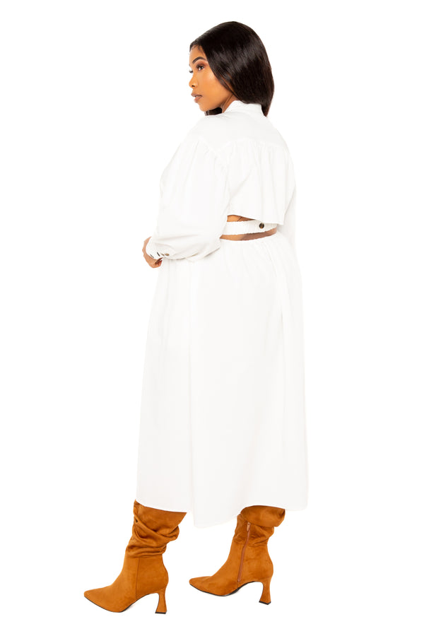 Buxom Couture Curvy Women Plus Size Cut Out Back Shirt Dress White Ivory