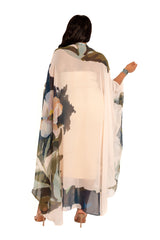 Buxom Couture Curvy Women Plus Size Floral Robe with Wrist Band Biege Multi