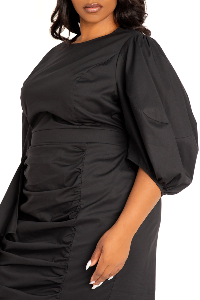 Puff Sleeve Asymmetric Ruffle Mini Dress