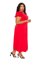 buxom couture curvy women plus size off shoulder tulle sleeve dress red