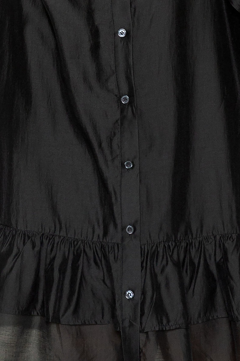 Buxom Couture Curvy Women Plus Size Silky Voluminous Shirt Dress Black