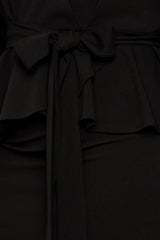 Buxom Couture Curvy Women Plus Size Off Shoulder Peplum Midi Dress Black