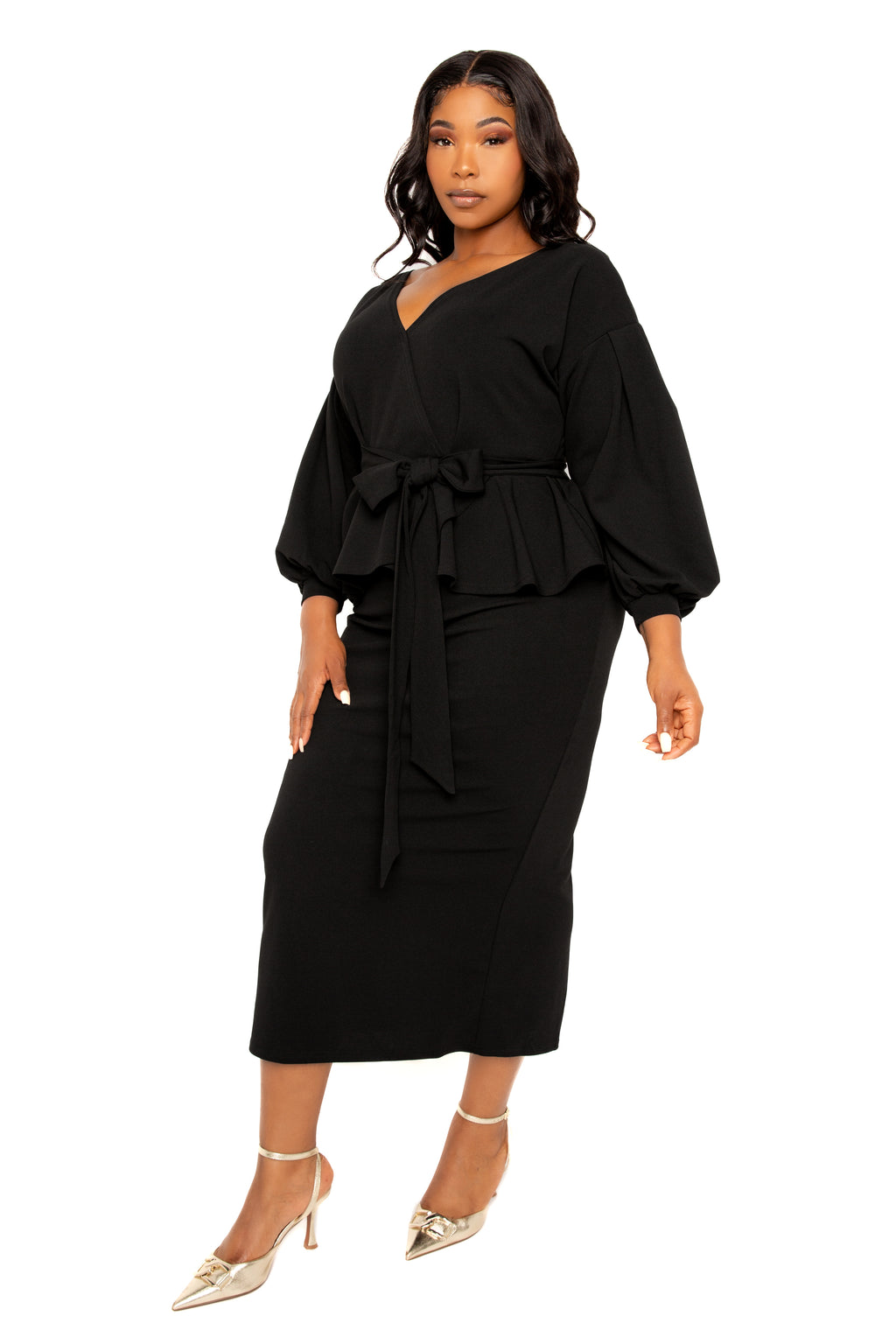 Off Shoulder Peplum Midi Dress – Buxom Couture