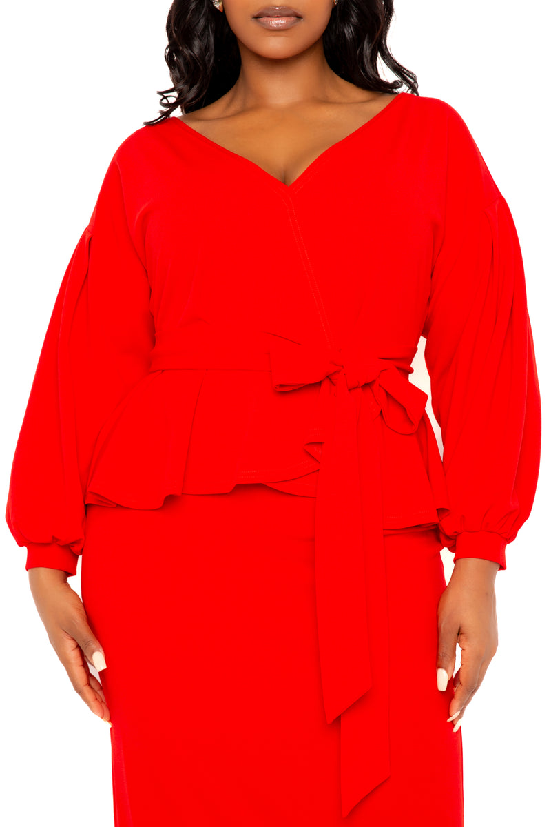 Buxom Couture Curvy Women Plus Size Off Shoulder Peplum Midi Dress Red