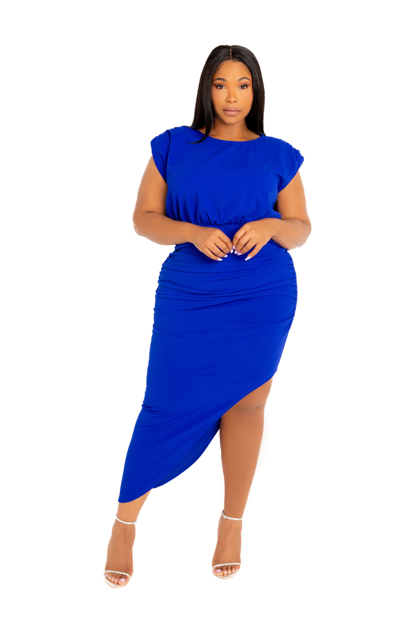 Sleeveless Asymmetrical Ruched Dress – Buxom Couture