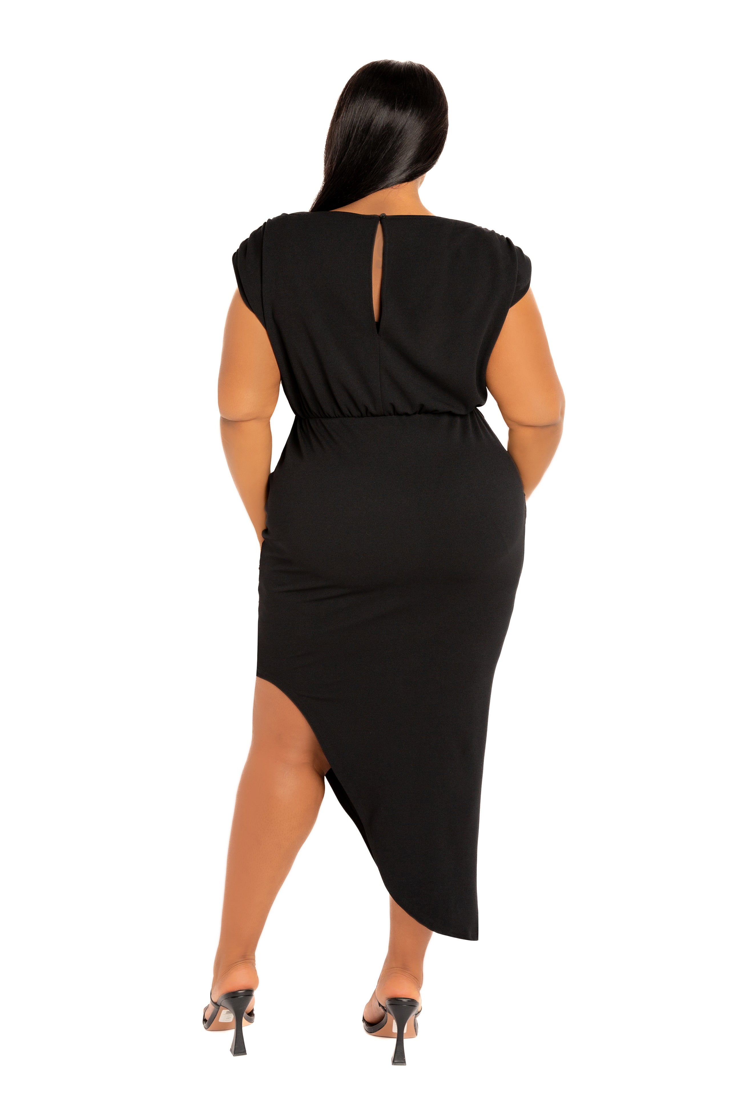 Buxom Couture Plus Size Sleeveless Asymmetrical Ruched Dress