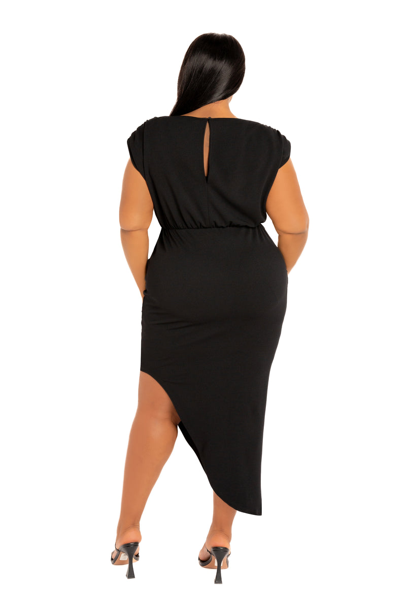 Sleeveless Asymmetrical Ruched Dress – Buxom Couture