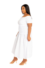 Off Shoulder Smocked Midi Dress