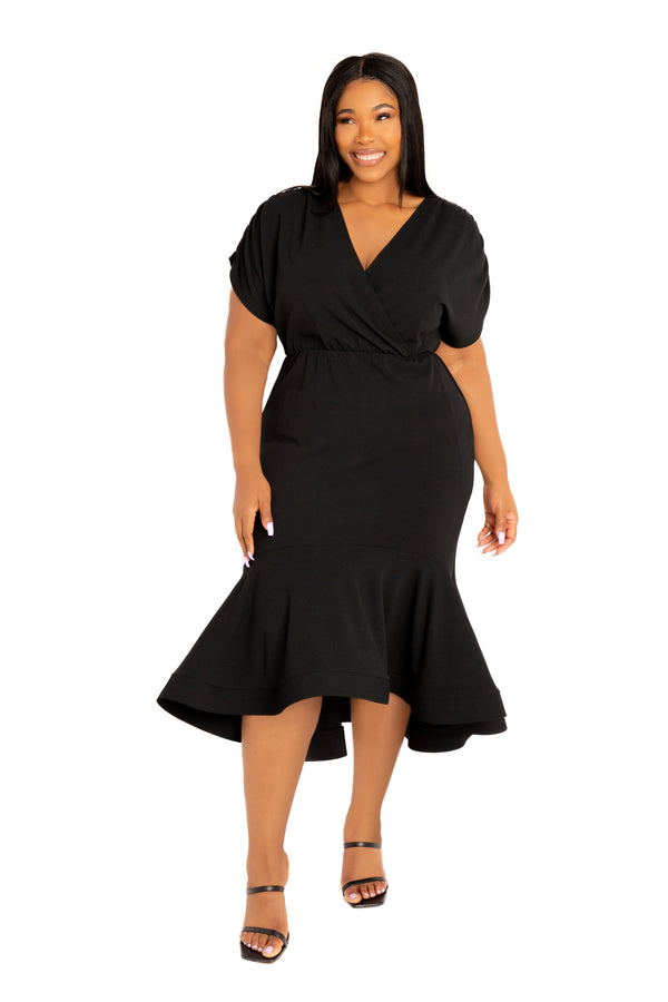 V-Neck Flounce Midi Dress