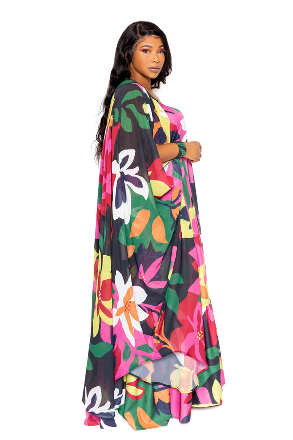 Floral Robe with Wrist Band