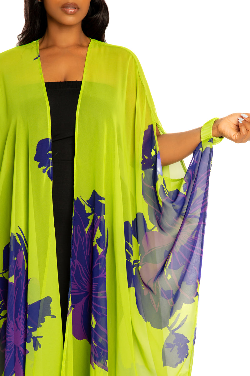 Buxom Couture Women's Floral Robe with Wristband - Yellow - Tops Buxom Couture Women's Floral Robe with Wristband - Yellow - Tops
