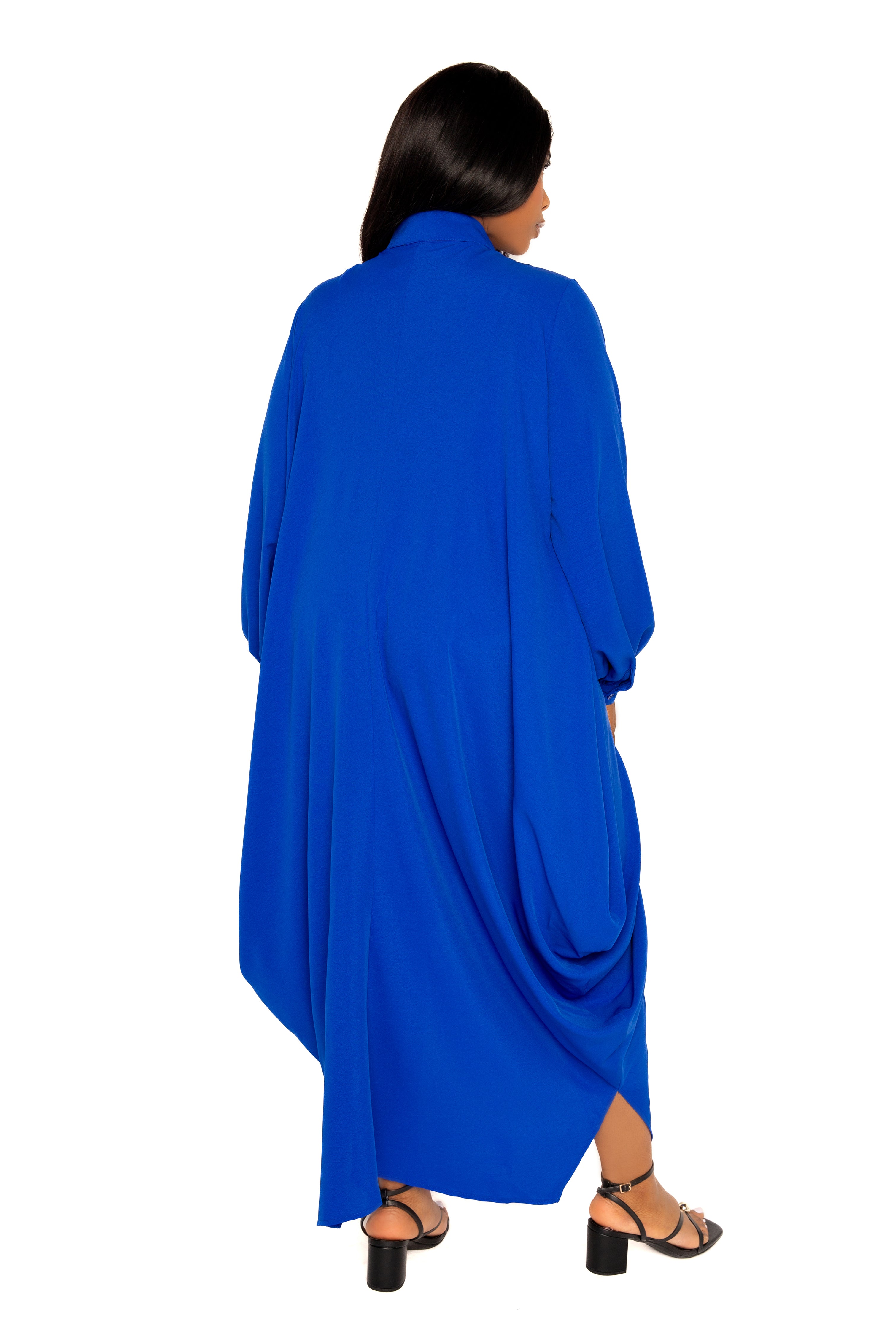 Buxom Couture Women's Plus Size Contrast Print Drapy Shirt Maxi Dress - Blue Multi
