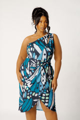 Butterfly Print One Shoulder Mini Dress