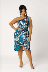 Butterfly Print One Shoulder Mini Dress