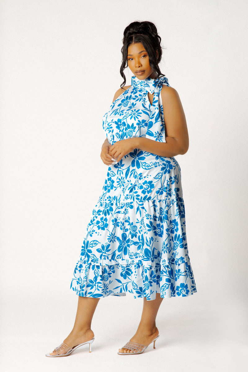 Buxom Couture Plus Size Floral Halter Neck Midi Dress