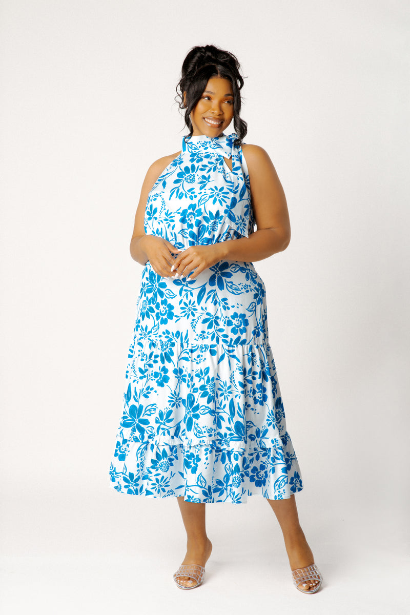 Floral Halter Neck Midi Dress 0X
