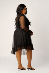 Asymmetrical Polka Dot Mesh Ruffle Dress