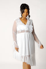 Asymmetrical Polka Dot Mesh Ruffle Dress
