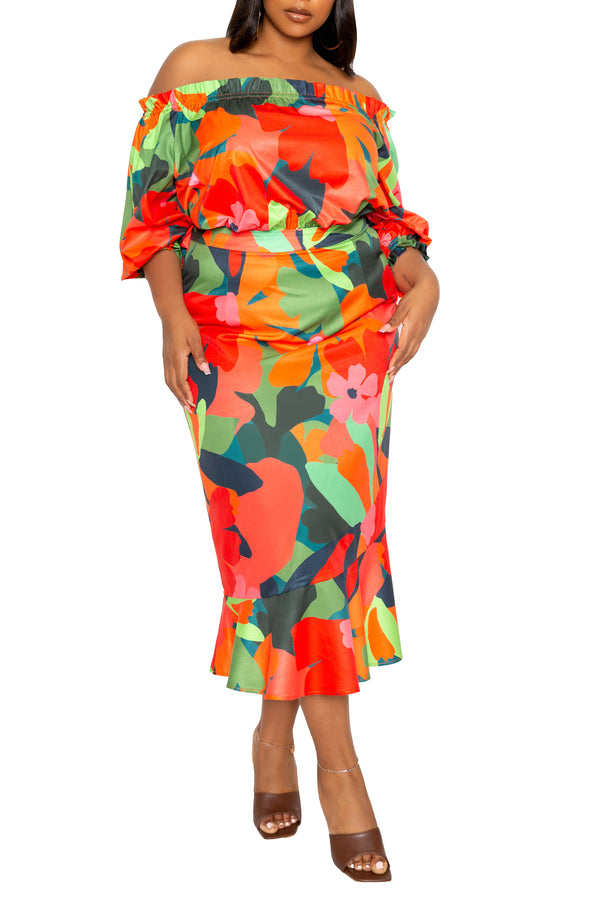 Floral Off Shoulder Dress with Ruffle Hem